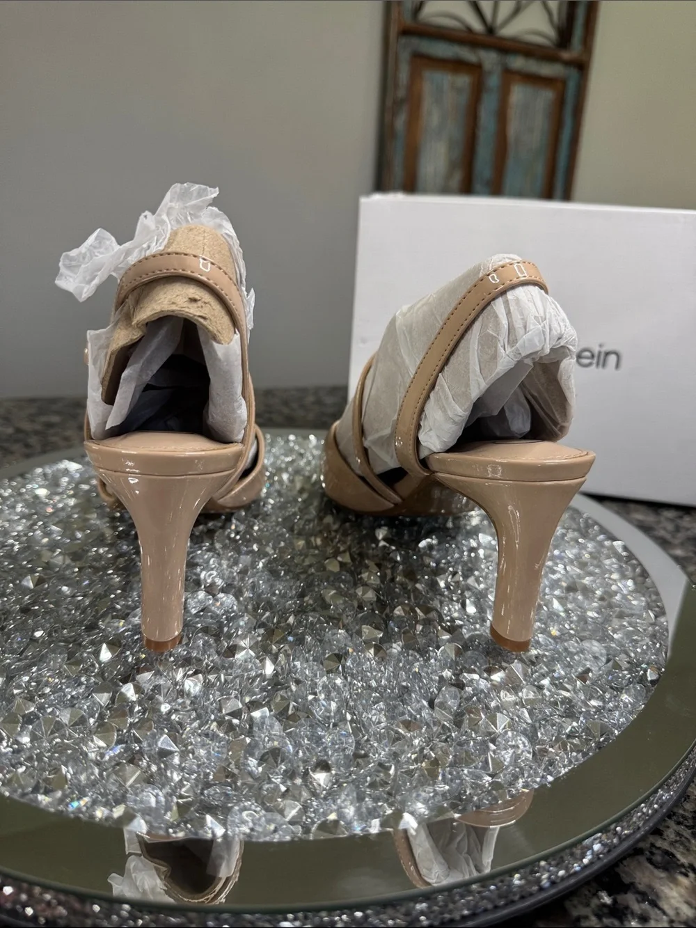 Calvin Klein nude Patent Slingback kitten heel Pumps NEW 7.5